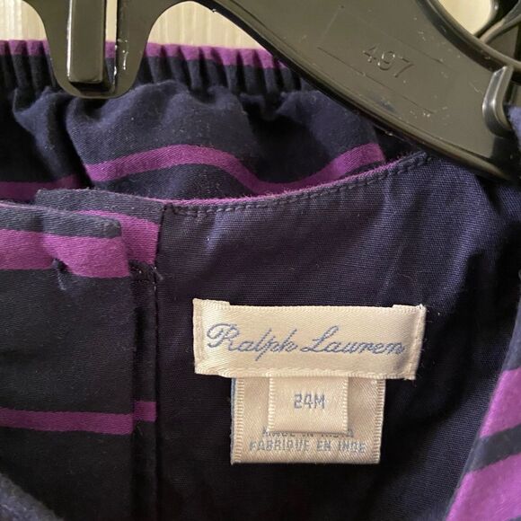 Ralph Lauren Striped Fit n Flare Dress Navy Blue and Purple Girls Size 24 Months - Picture 6 of 12